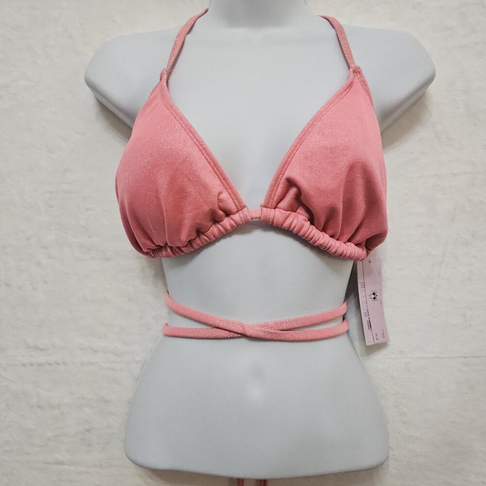 Wild Fable Womens XL Sparkle Coral Pink Triangle Wrap Around Bikini Top Metallic